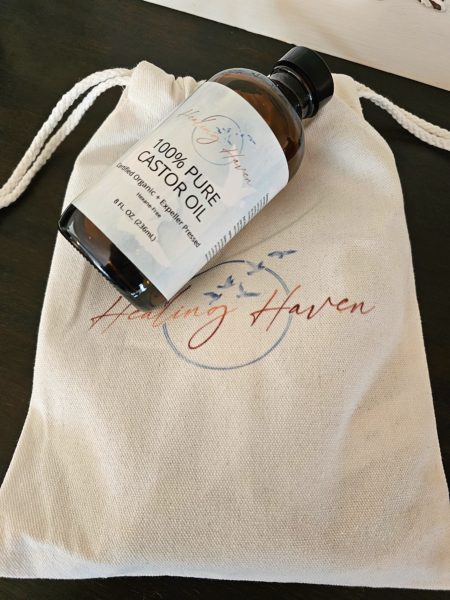 castor oil pack and bottle