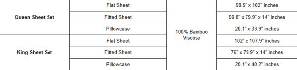 bed sheet size chart